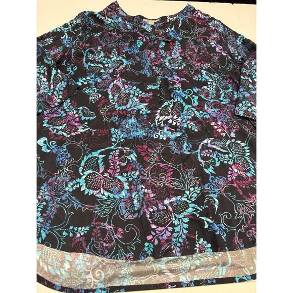 Woman Within Floral Tunic Top Plus Size 2x Blue/ Purple 3/4 Sleeve - Picture 2 of 7
